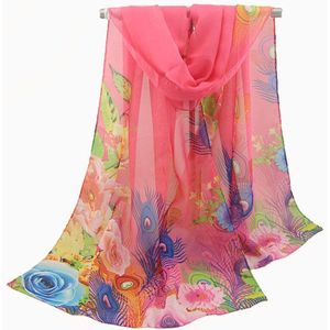 Mode voor Vrouwen Sjaal Pauwenveer Print Zijden Sjaal Zonnebrandcrème Strandlaken Shawl Zomer Sjaals voor Dames Chiffon Hijab