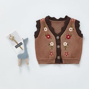 Herfst Baby Meisje Vest Baby Breien Borduren V-hals Katoenen Vest Vest Top Peuter Herfst Kleding Trui Voor Baby Meisje