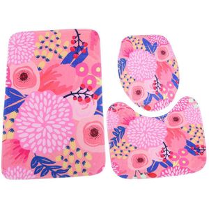 Cactus Printed Flannel Bath Rugs Set 3 Piece Bathroom Contour Rugs Combo Non-Slip Bath Mat Rectangle Mat -Shaped Toilet Mat O