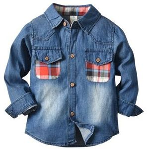 2 3 4 5 6 jaar Peuter Jongens Shirts Denim Lange Mouwen Shirt voor Jongen Lente Herfst Plaid Pocket kinderkleding Jongen Overhemd