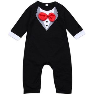 0-36months Leuke Baby Jongens Rompertjes Lange Mouw Strikje Baby Jongens Jumpsuit Zwart Wit Gentleman Formele Pasgeboren Kleding Speelpakje