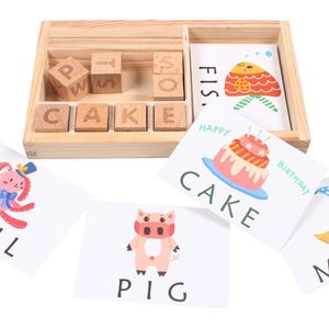 Multi-Play Houten Alfabet Cubes Engels Woorden Papier Kaarten Puzzel Kids Early Learning Educatief Speelgoed