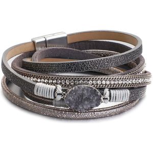 Allyes Lange Hars Lederen Armbanden Voor Vrouwen Boho Rhinestone Charm Magnetische Gesp Gevlochten Wrap Armband Sieraden