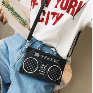 Zwarte Radio Stijl Pu Leer Mode Dames Clutch Bag Schoudertas Handtas Vrouwelijke Crossbody Mini Messenger Bag Purse