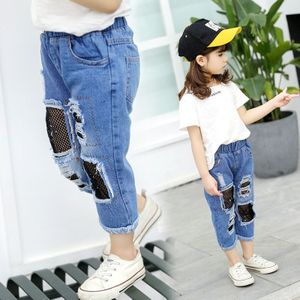 Mode Baby Meisjes Gebroken Gat Jeans Zomer Stijl Denim Broek Voor Kinderen Kinderen Katoenen Netten Cropped Broek