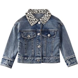 Herfst Meisjes Denim Jas Peuter Kids Luipaard Hals Denim Bovenkleding Meisje Baby Mode knop Jas Top Outfits 9M-5Y