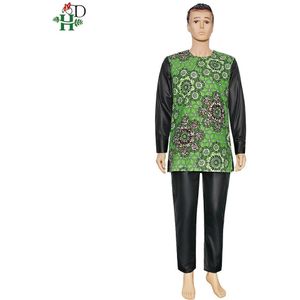 H & D Afrikaanse Kleding Voor Koppels Wax Print Katoen Outfit Off Shoulder Vrouwen Jurk Shirt Broek Pak dashiki Mannen Set 9002