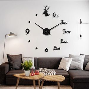 Grote 3D Diy Wandklok Modern Mute Grote Aantal Acryl Acryl Zelfklevende Wandklok Sticker Kamer Achtergrond Decor