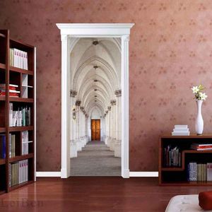Zelfklevende 3d Deur Stickers Kerk Loopbrug Waterdicht Behang Home Decor Print Picture Art Renovatie Woonkamer