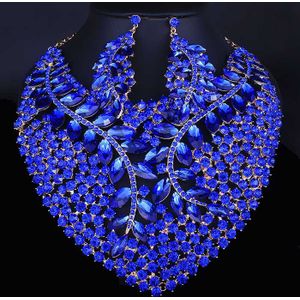 Pauwenveer Luxious Bling Crystal Verklaring Ketting Oorbel voor Vrouwen Christmas Party Bruids Sieraden sets FCN029-2