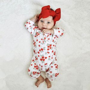 Pasgeboren Baby Meisjes Romper Leuke Aardbei Print Katoen Lange Mouw Jumpsuit Herfst Outfit Kleding Baby Peuter Kleding