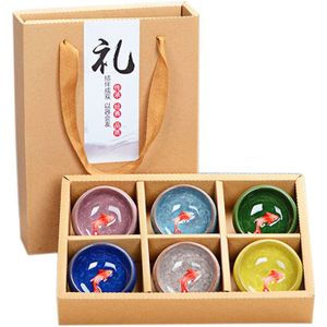 6 stks/set Crackle Glazuur Vis Cup Draagbare Geschenkdoos Keramische Kopje Thee Kung Fu Thee Set Enterprise Wedding Festival