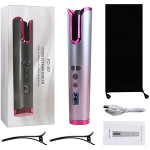 Draadloze Automatische Hair Curler Draadloze Draagbare Haar Ijzer Krultang Golven Usb Oplaadbare Lcd Display Snelle Verwarming Keramische Krullend