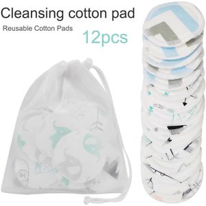12 Stuks Cartoon Herbruikbare Wattenschijfje Make Up Facial Remover Dubbele Laag Veeg Pads Nail Art Cleaning Pads Wasbare Met waszak