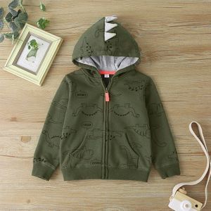 Herfst Jongens Lange Mouwen Cartoon Dinosaurus Hooded Rits Tops Hoodie Jacket Casual Uitloper Sweatshirt 0-3Y