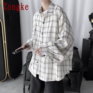Zongke Wit Casual Shirts Voor Mannen Kleding Lange Mouwen Plaid Shirt Mannen Streetwear Mannen Shirts Koreaanse Kleding M-2XL