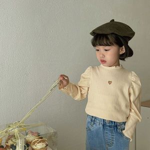 Milancel 2022 Lente Kinderen Solide Meisjes Blouse Bladerdeeg Mouw Meisjes Tops Koreaanse Liefde Borduren Kinderen Shirts