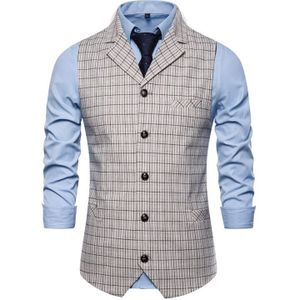 mannen Single-breasted Plaid Vest met Pak Kraag