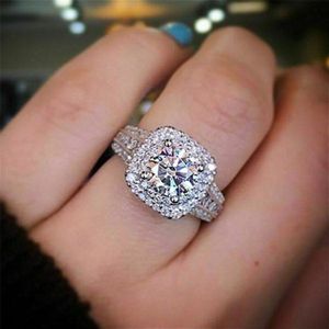 14K White Gold Diamond Ring Voor Vrouwen Vierkante Anillos Bizuteria Wedding Bague Diamant Edelsteen Witte Topaz Fijne Sieraden Ring meisje