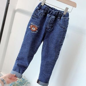 Baby Meisjes plus fluwelen dikke jeans kinderen casual katoenen broek peuter meisje cartoon beer jeans kids dikke denim broek 3-8Y