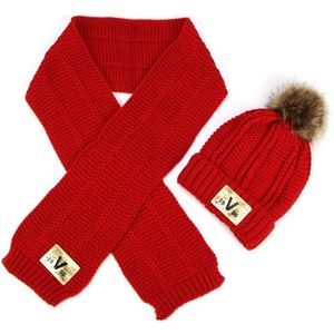 2pcs Sjaal Muts Set Gebreide Kids Winter Muts en Sjaal voor Jongens Meisjes 3-10yrs Blauw Rood Geel Roze Zwart