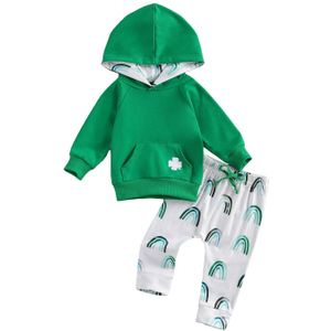 Peuter Baby Baby Meisje Jongen St Patrick Dag Outfit Lange Mouwen Hoodie Sweatshirt Tops Met Regenboog Broek Kleding Set