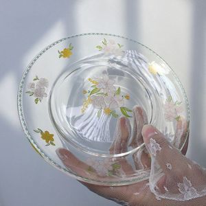 Nordic Kleine Daisy Glas Plaat Retro Japanse Gerechten Servies Dessertbord Stand Voor Taart Snack Lade Bruiloft Schotel