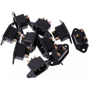 10 Stks/set Ac 250V 10A 3-Pin Terminal IEC320 C14 Inlaat Power Plug Socket Zwart