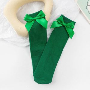 Meisjes Kniekousen Met Bogen Snoep Kleur Katoen Ademende Kousen Prinses Sokken School Marine Blauwe Sokken