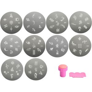 10Pcs Nail Stempel Diy Stencil Nagellak Stempelen Set Ronde Print Manicure Template