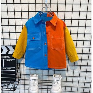 Kids Kleding Baby Jongens Shirt Mode Blauw Match Oranje Katoen Knop Tops 2 3 4 5 6 7 8 Jaar kleine Jongens Kind Overhemd Bovenkleding