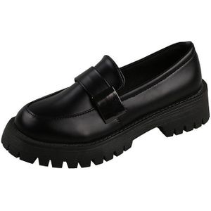 Ronde Neus Platform Schoenen Vrouw Solid Black Casual Vrouwen Slip Op Flats Pu Leer Loafers Zapatos De Mujer Mooie