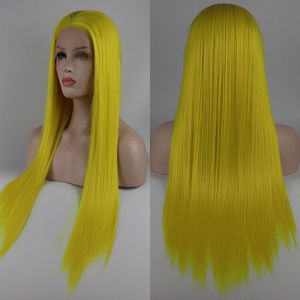 Bombshell Natuurlijke Gele Rechte Synthetisch Haar Lace Front Pruik Lijmloze Hittebestendige Vezel Hair Gratis Scheiding Voor Vrouwen Pruiken