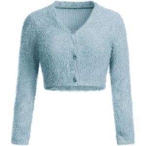 Vrouwen Mode V-hals Slanke Lange Mouwen Furry Casual Trui Crop Populaire Vrouwen Tops c820