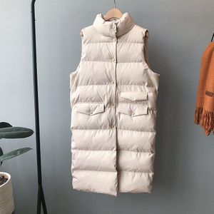 Vest Vrouwen Jas Winter Jas Lange Warme Vest Mandarijn Kraag Katoen Gewatteerde Vest Vrouwen Chaleco Mujer Gilet Femme