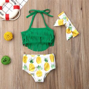 Casual Slim Print 3 Pcs Ananas Pasgeboren Baby Meisjes Kwasten Badmode Badpak Beachwear Kleding
