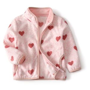 Springen Meter 2-8T Roze Fleece Meisjes Jassen Harten Print Kids Uitloper Rits Kids Jassen