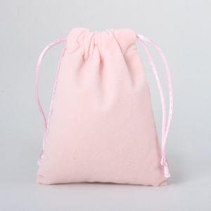 5 stks/partij 10*14 cm Roze Kleur Cosmetische Fluwelen Pouch Logo Gedrukt Trekkoord Satin Tassen Sieraden Verpakking Zakken