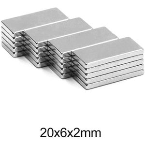 5 ~ 200Pcs 20X6X2 Zeldzame Aarde Magneet 20Mm * 6Mm Blok Neodymium Magneet sterke 20X6X2Mm N35 20X6X2 Permanente Magneten Vel
