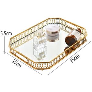 Metalen Frame Opslag Trays Glas Spiegel Decoratieve Platen Dessert Theekopje Lade Sieraden Ketting Cosmetische Dressoir Display Plaat