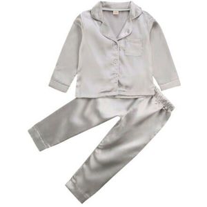 CANIS Herfst Peuter Baby Jongen Meisje Zijden Pyjama Pyjama Lange Mouw Knop Satijn Set Kind Nachtkleding Nachtjapon