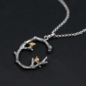 Lotus Plezier Echte 925 Sterling Zilver Natuurlijke Originele Fijne Sieraden 18K Gouden Vogel Op Tak Hanger Zonder Ketting Voor vrouwen