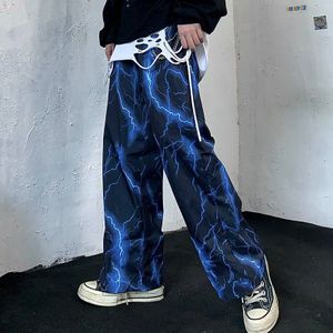 Unisex Verlichting Tie Dye Cargo Losse Jogger Wijde Pijpen Broek Harajuku Streetwear Koreaanse Punk Broek Vrouw En Man Hip Hop track