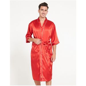 Zomer Zijdeachtig Satijn Gewaad Nachtjapon Voor Mannelijke Helft Mouw Thuis Kleding Heren Lange Effen Kimono Badjas Gown Casual Nachtkleding
