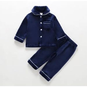 Winter Kid Wit Marine Revers Vest Pyjama Set Baby Jongens Flanel Coral Fleece Warme Kleren Dikke Peuter Meisjes Thuis sets