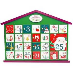 Kerstversiering Houten Countdown Kalender Doos Kinderen Candy Opslag Huis Kerst Countdown Kalender Groene Huis