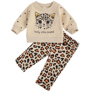 0-3Years Pasgeboren Baby Baby Meisjes 2Pcs Outfits Sets Cartoon Luipaard Print Lange Mouw Sweatshirt Tops Luipaard Broek