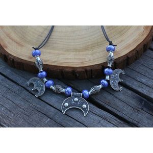 Paarse Kralen Met Stijve Lunula Hanger, Slavische inspiraties Ruwe Viking Leeftijd Jurk Kette Ketting Broche Sieraden Voor Charm Vrouwen