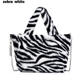 Hoge Capaciteit Pluizige Schoudertas Voor Vrouwen Luipaard Zebra Print Onderarm Tassen Liefde Hart Patroon Zachte Pluche Warme Bont Tote tassen