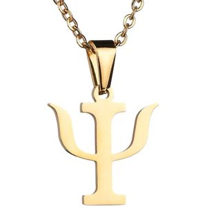 Trendy Psi Symbool Brief Mannen Vrouwen Hangers & Kettingen 316L Roestvrij Staal Gouden Kleur Psychologie Ketting Healing Sieraden